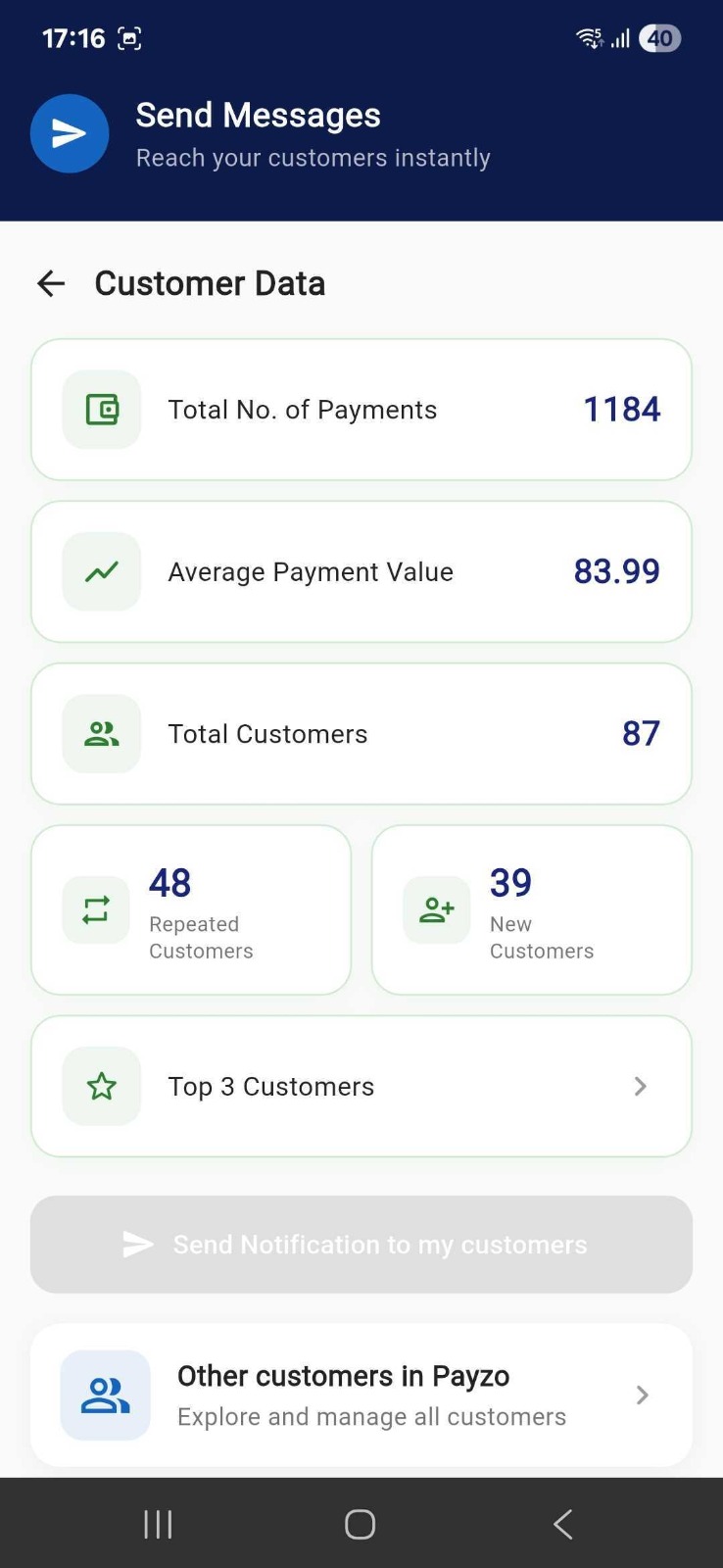 Payzo customer data — payments, customers, and insights