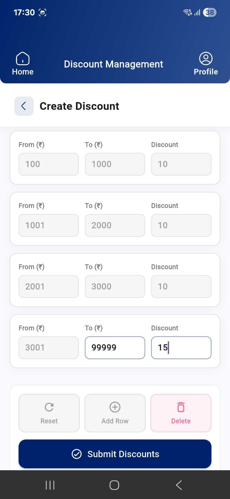 Set up tiered cashback discounts