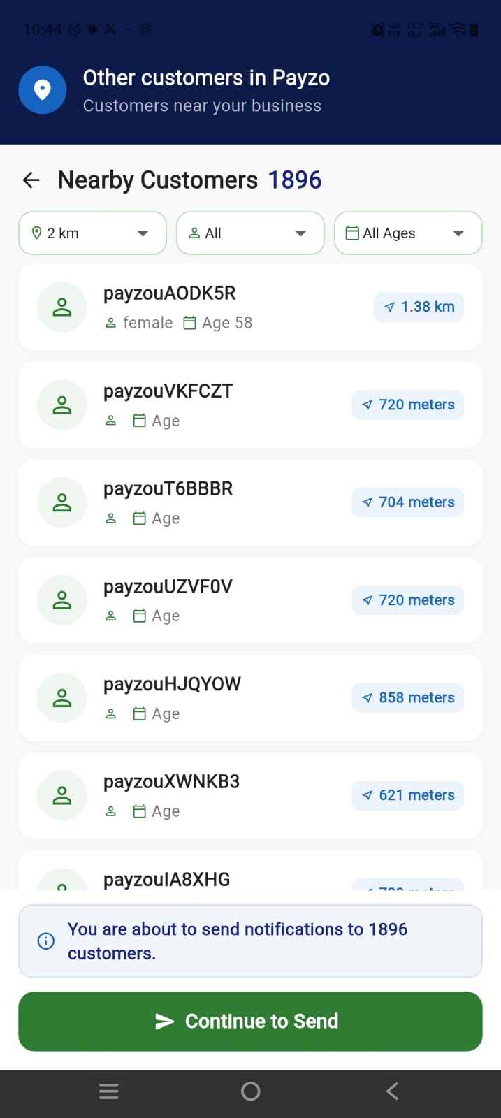 Payzo — notify nearby customers