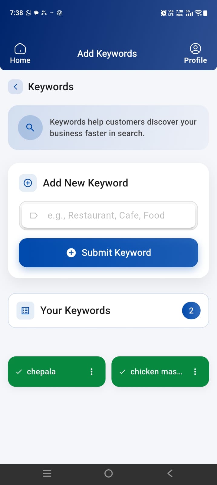 Add keywords so customers can find your business